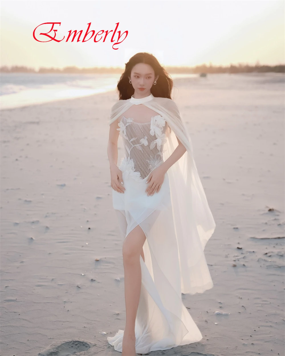 カスタマイズされた優雅なシフォンマーメイドイブニングドレスセクシーなフロントスリットノースリーブウエディングドレスセクシーなストラップレス特別な日のドレス