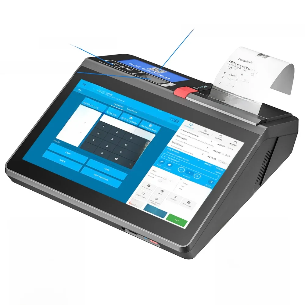 11.6 inch POS machine, POS terminal machine with android or windows OSD, 80mm printer (optional 2D scanner, 4.3" second screen)