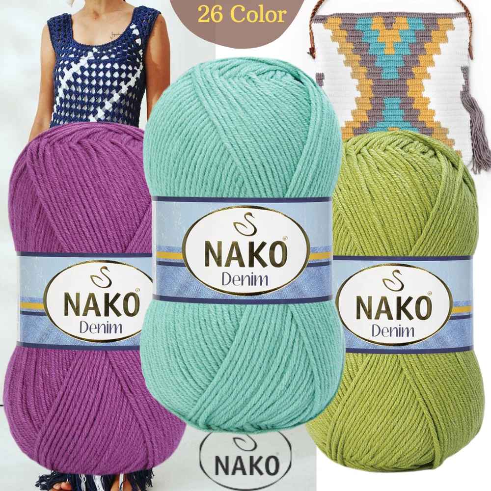 Cotton Knitted Yarn - 24 Color Options - 200 Meters(100gr) - Knitting Yarn Ball - Nako Denim - Premium Acrylic - Cardigans - Sweaters - Vests - Scarves - Berets - Spring - Autumn - Winter - DIY