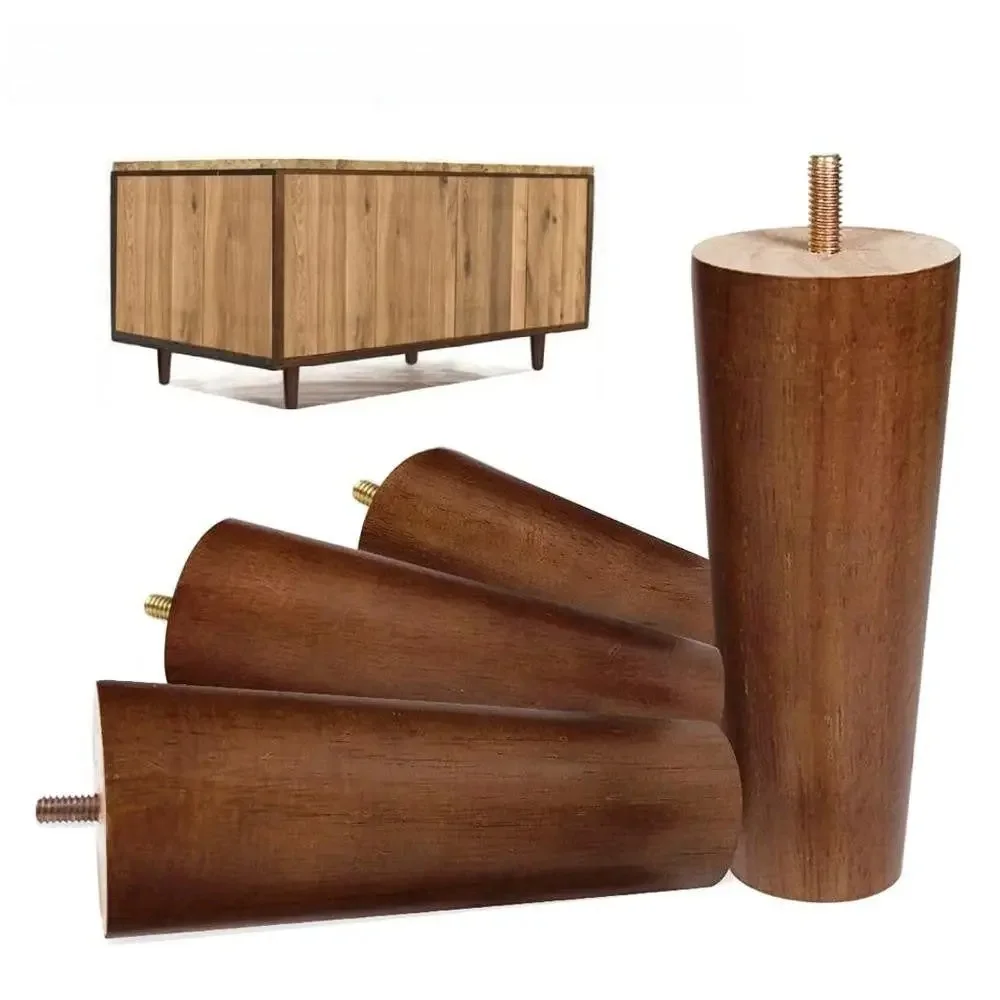8/10/12/15/20cm Solid Wood Conical Furniture Legs Screw Sofa Legs Bed Cabinet Table Chair Replacement Feet