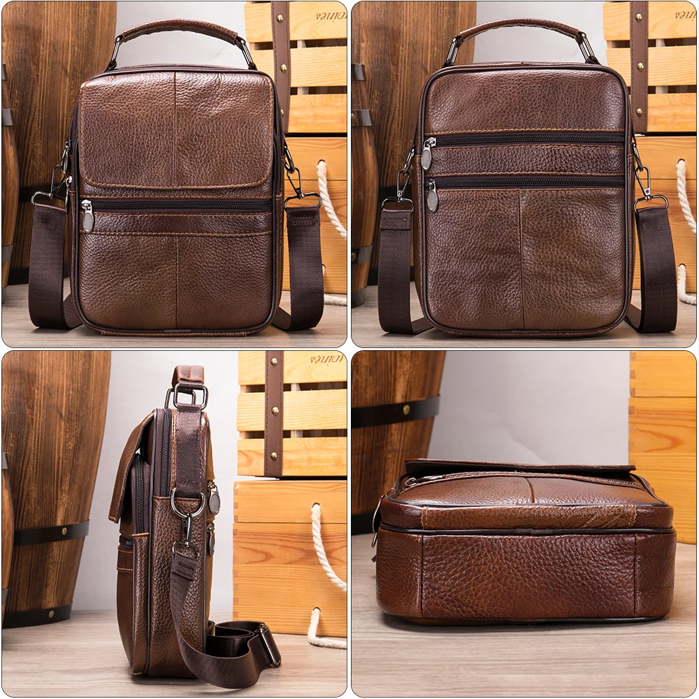 Westal-Bolso de hombro de cuero genuino para hombre, bandolera