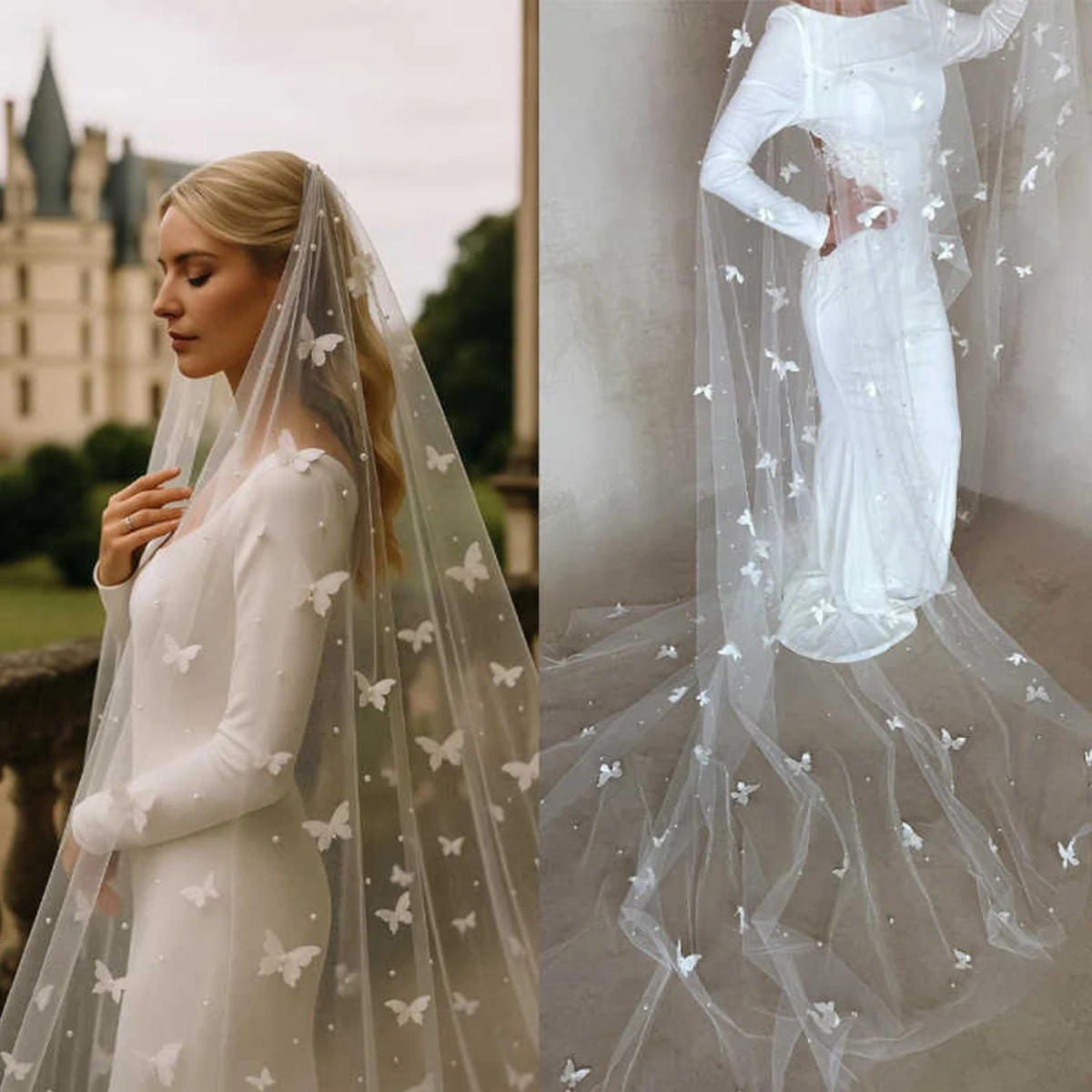 

Высококачественная свадебная фата, длинная элегантная фата с аппликацией, кружевные свадебные аксессуары по индивидуальному заказу