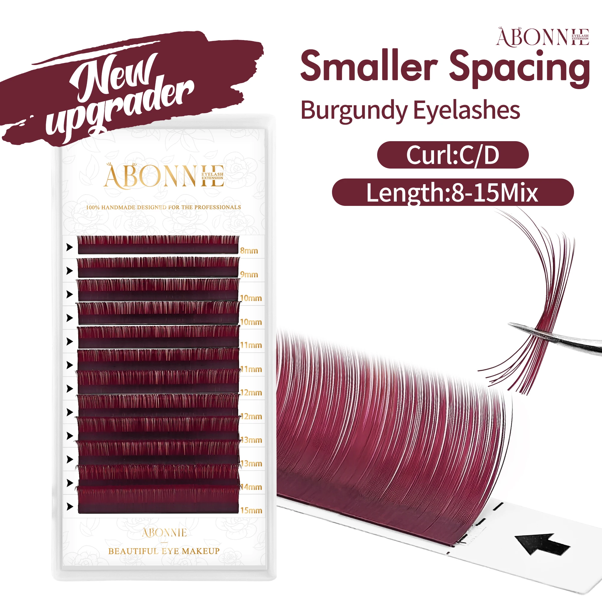Abonnie 8-15mm Burgunderrote Matte Volumen-Wimpernverlängerungen Klassische Einzelwimpern Flauschige Künstliche Wimpern für Augenschönheit