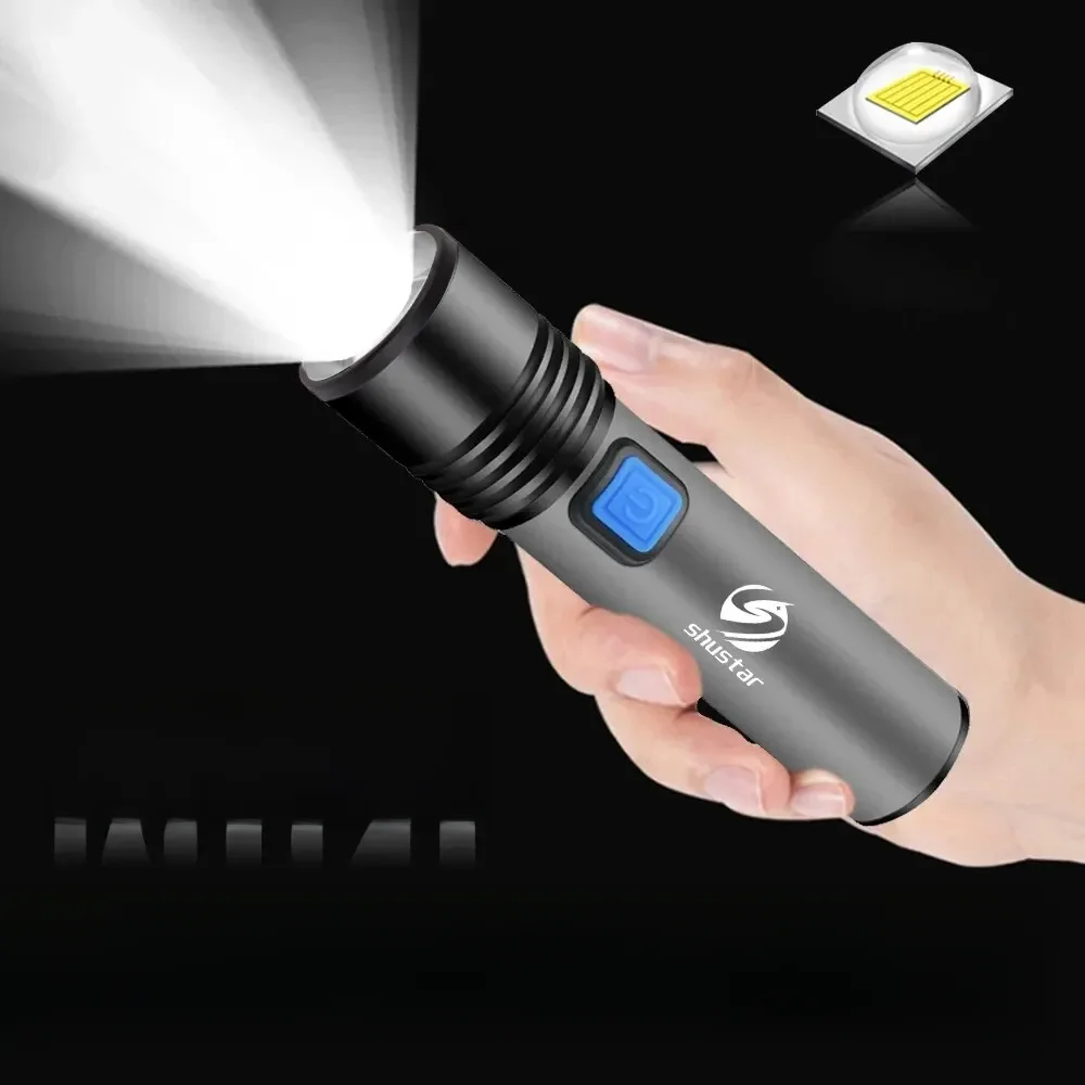 USB Rechargeable LED lampe de Poche Avec LED Construit en 1200mAh Batterie Au Lithium Étanche Camping Lumière Zoomable Torche