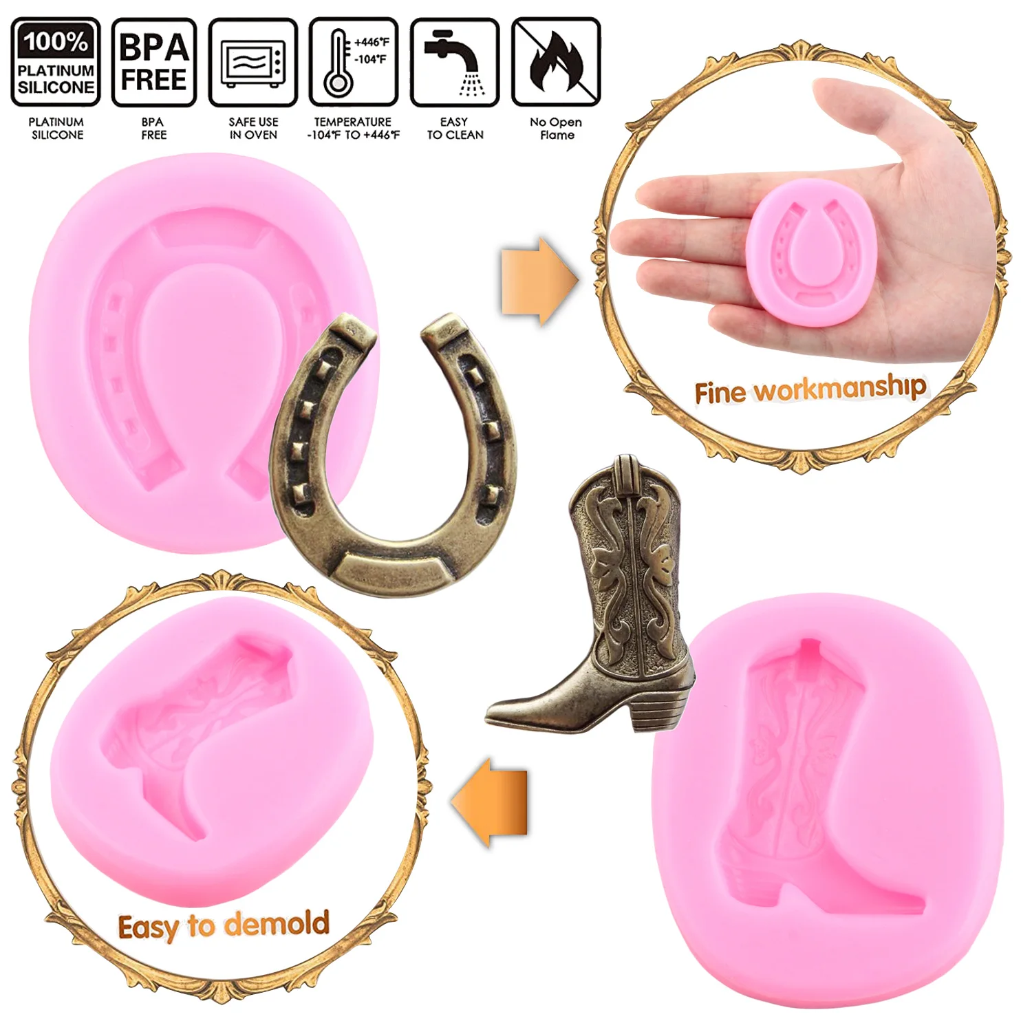 Horseshoe Cowboy Boot Silicone Mold Gun Handgun Fondant Cake Decorating Tools Cupcake Topper Molds Candy Clay Chocolate Moulds