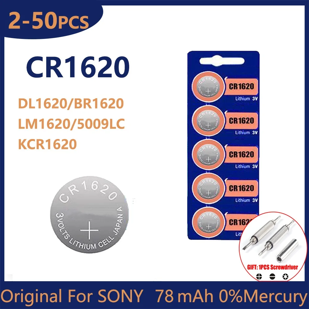 SONY-Pile bouton CR1620 pour montre et voiture, télécommande, calculatrice, échelles, rasoirs, pièces de monnaie, originales, 2-50 pièces