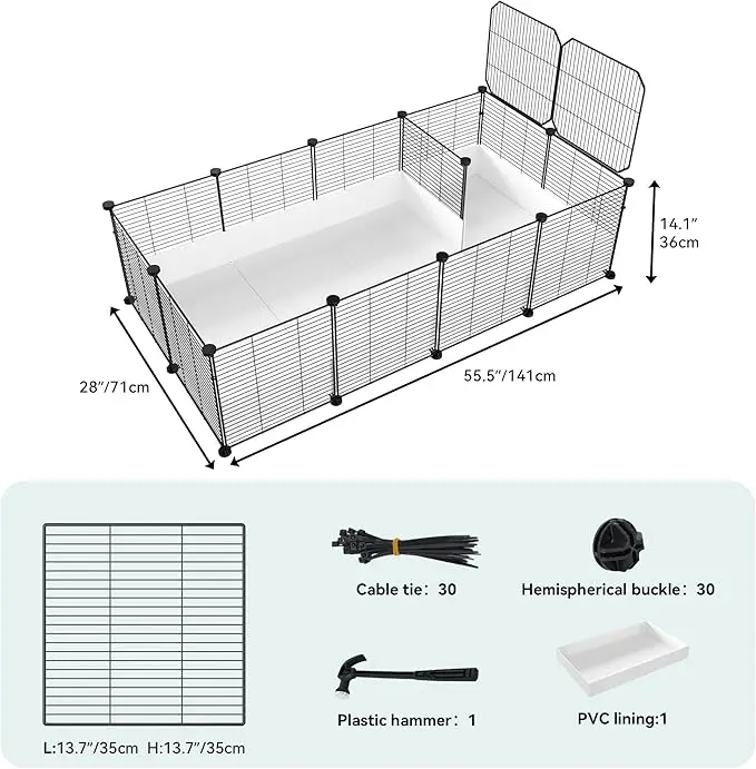 Guinea Pig Cage C&C, Small Animal Cage Indoor Playpen for Turtle, Hamster Fence, Partition Cage with Waterproof Plastic Liner 24