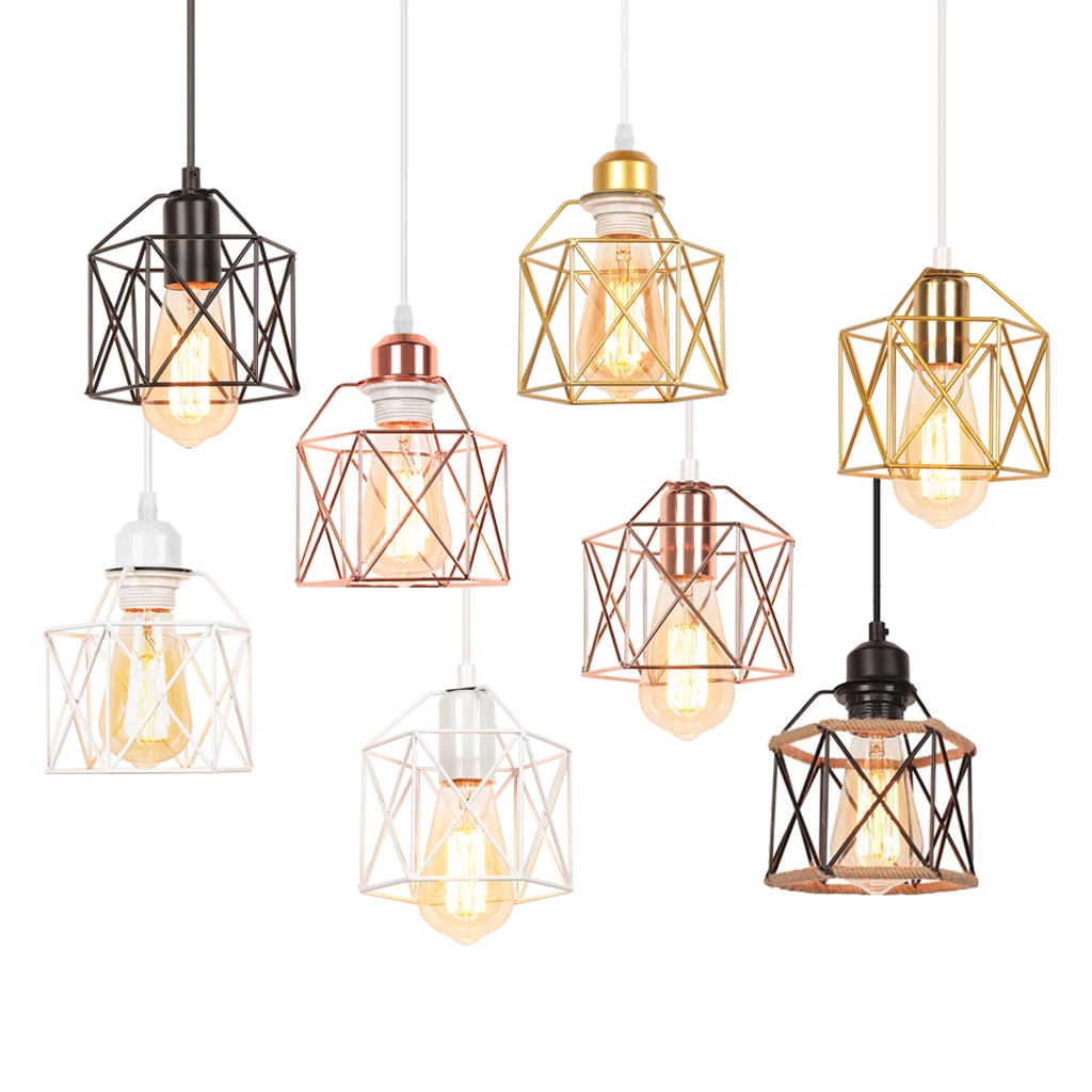 

E27 Modern Nordic Pendant Light Lighting Industrial Iron Cage Retro Loft Hanging Lamp for Kitchen Bedroom Living Room Chandelier