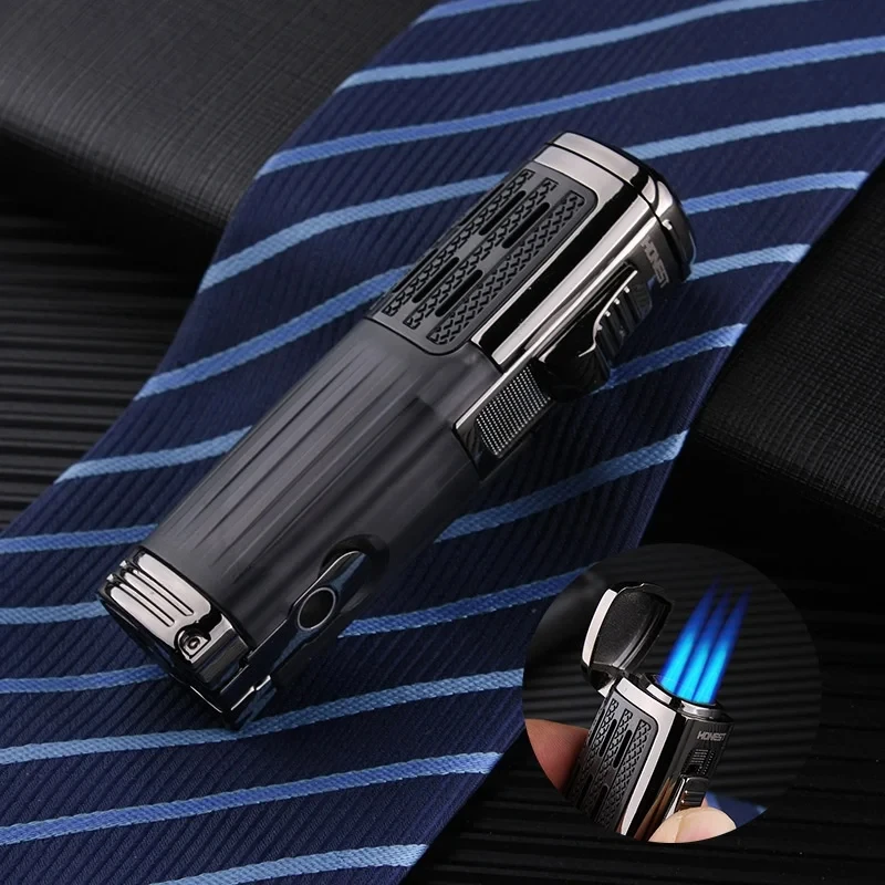 HONEST Portable 3 Fire Direct Spray Butane Gas Cigar Lighter Outdoor Windproof Metal Torch Jet Lighter For Men's High End Gift