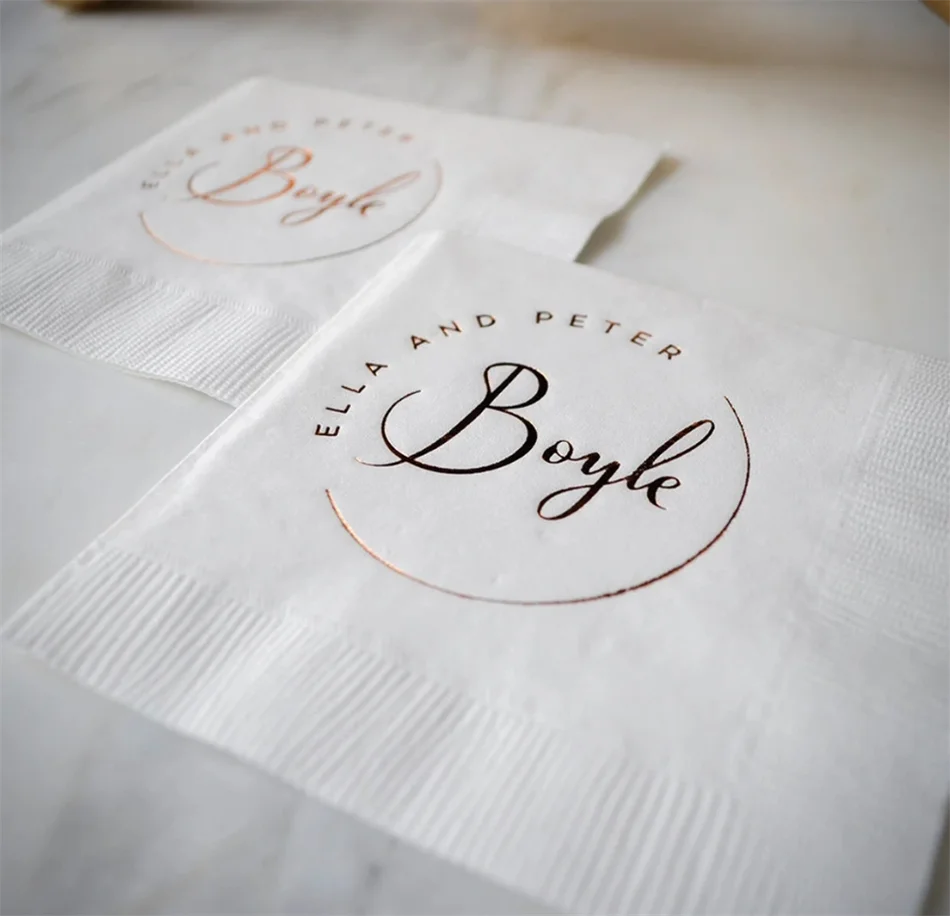 

50Custom Gold Foil Wedding Napkins, Wedding Decorations, 3 Ply Party Napkins, Custom Cocktail Napkins, Anniversary Party Napkins