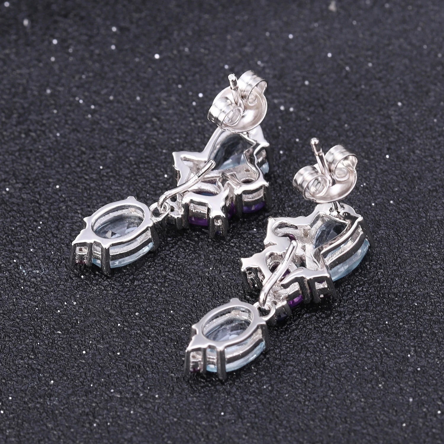 GEM'S BEAUTY Luxury Gemstone Earrings 925 Sterling Silver Natural Amethyst Topaz Drop Earrings Handmade Fine Jewelry for Women