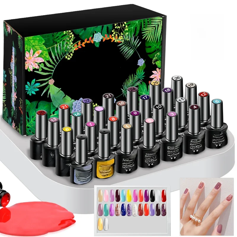 LNWPYH Gel vernis à ongles ensemble Gel à ongles Kit 26 couleurs Semi Permanent UV Led Gel vernis tremper les laques à ongles couche de Base Kit de couche de finition