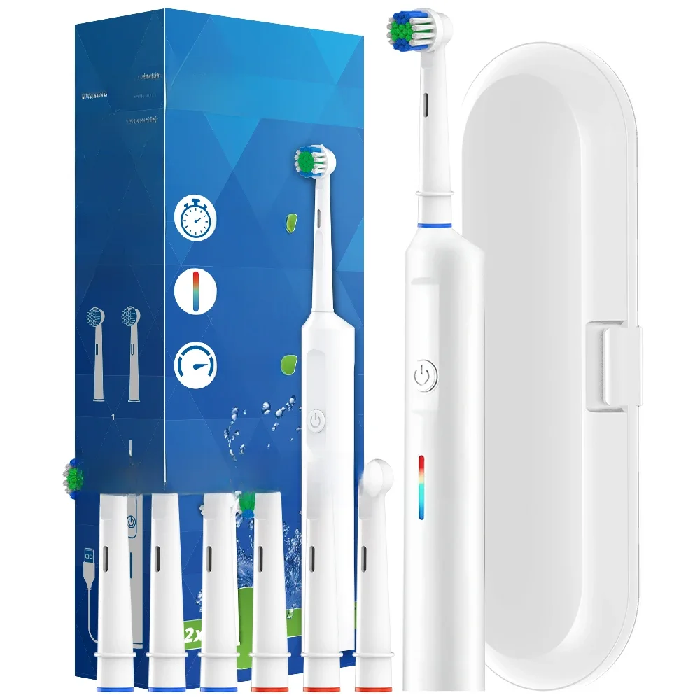 Smart Rotary Electric Toothbrush, Rechargeable Rotating Toothbrushes with 6 Heads, Compatible with Oral B Replacement Brush Head