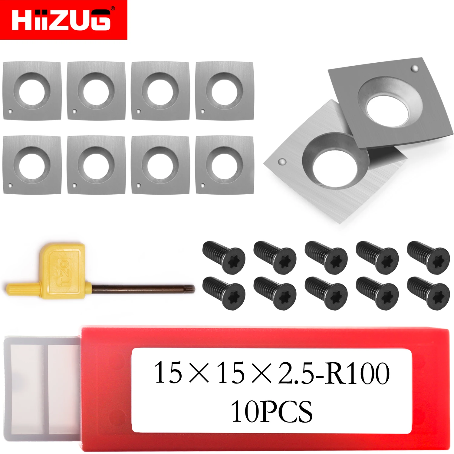 

15mm Square Carbide Inserts 100mm Radius Cutters for Spiral Helical Planer Bit Woodturning Lathe Tools Carpentry Tools 10pcs