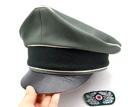 Cosplay German Whipcord Marshals Generals Officers Crusher Visor Hat Cap Sweat Ring W Leather W DIY Badge
