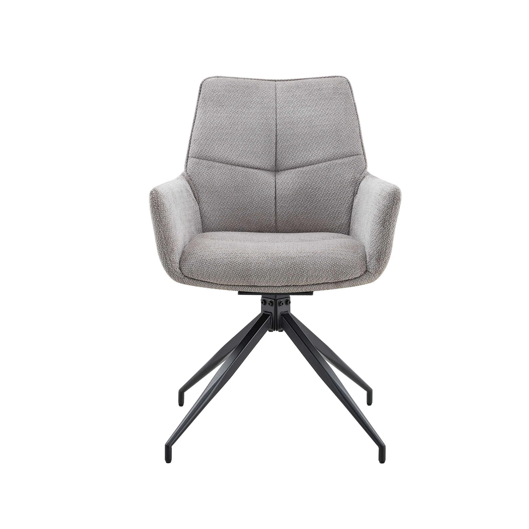 2er Set 360° drehbarer Polster-Armlehnstuhl aus Stoff, moderner Esszimmerstuhl mit schwarzem Metallgestell, gepolsterter Sitz, Drehstuhl für Esszimmer, Wohnzimmer und Home Office, Grau