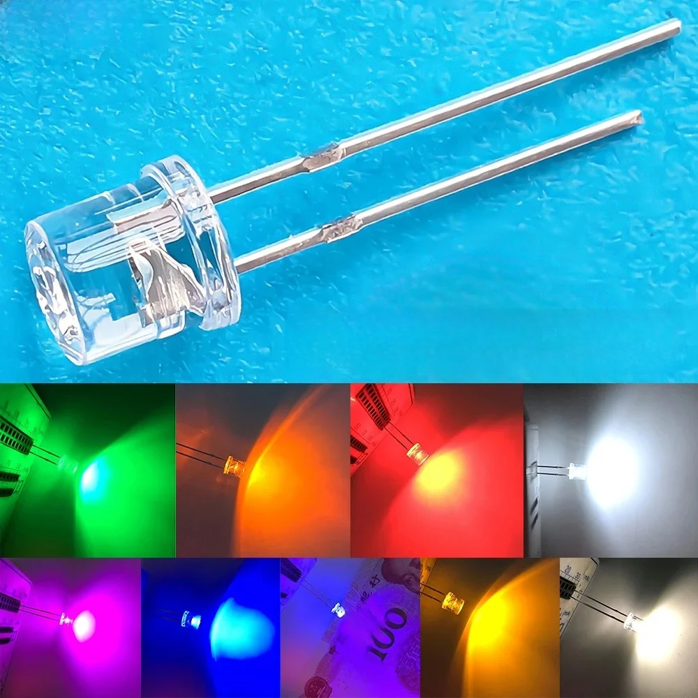 100/1000 pièces 5mm à dessus plat F5 Diode électroluminescente LED grand Angle Ultra Super ampoules lumineuses Diodes de lampe blanc rouge jaune bleu vert