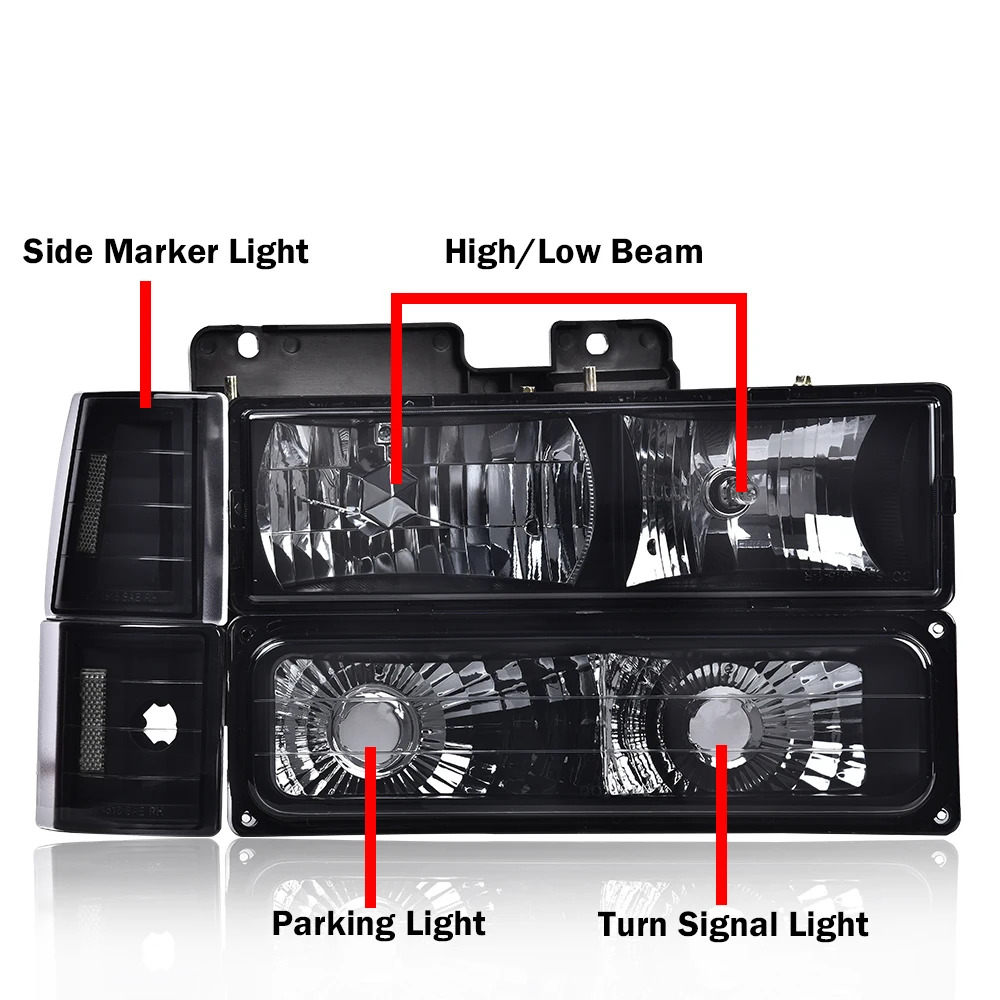 Zestaw reflektorów kompatybilny z GMC C1500 K1500 Yukon/GMC C1500 C2500 K1500 K2500 Suburban 94-99, reflektor montowany na zderzaku