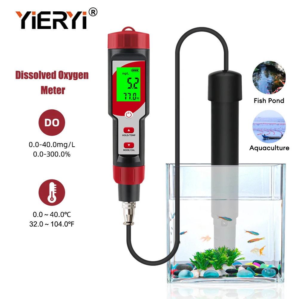 Digital Dissolved Oxygen Meter Portable DO Tester LCD Backlit Display Water Quality Analyzer For Aquaculture Fish Tanks Pools