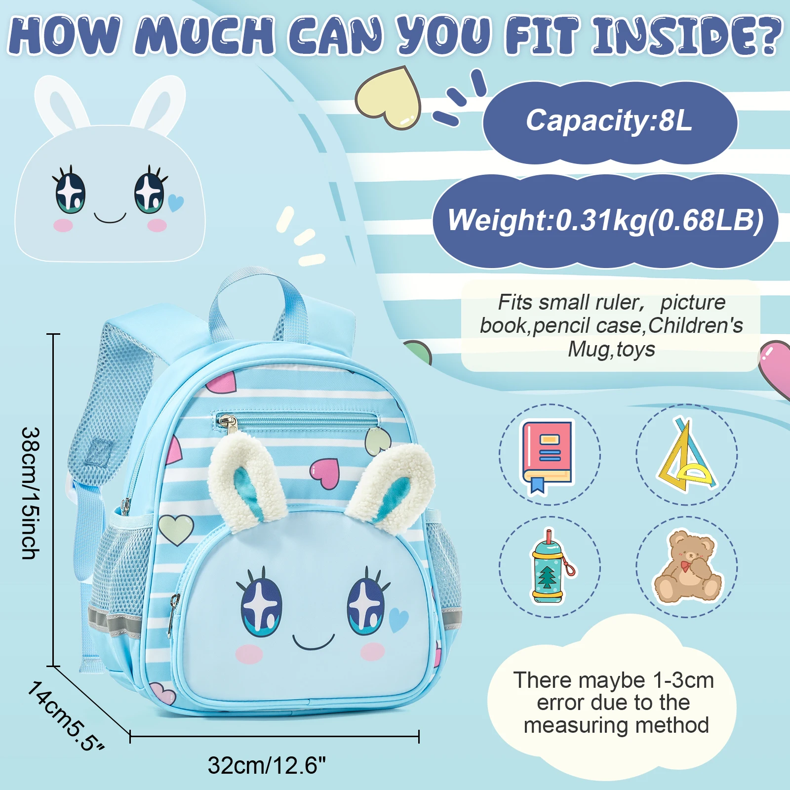 Backpack Kindergarten Girls Boys Children's Backpack Girl Cartoon Mimi School Bag，3-6 Years Old Kindergarten School Backpacks