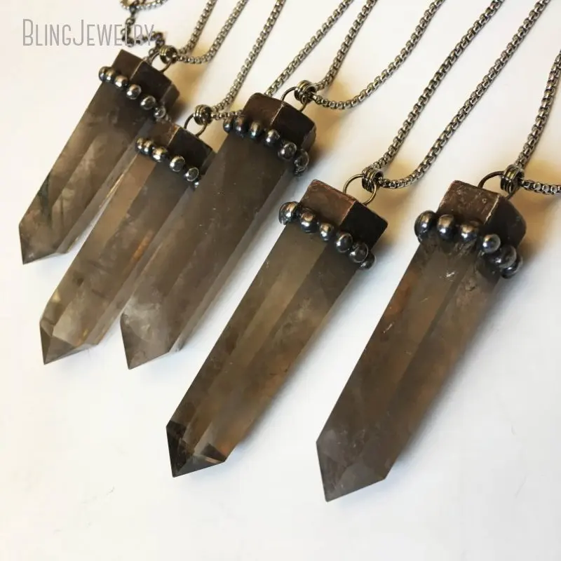 

10pcs Smoky Quartz Point Crystal Tower Necklace Large Huge Grey Gray Brown Obelisk Talisman Wicca Witch Goth Jewelry