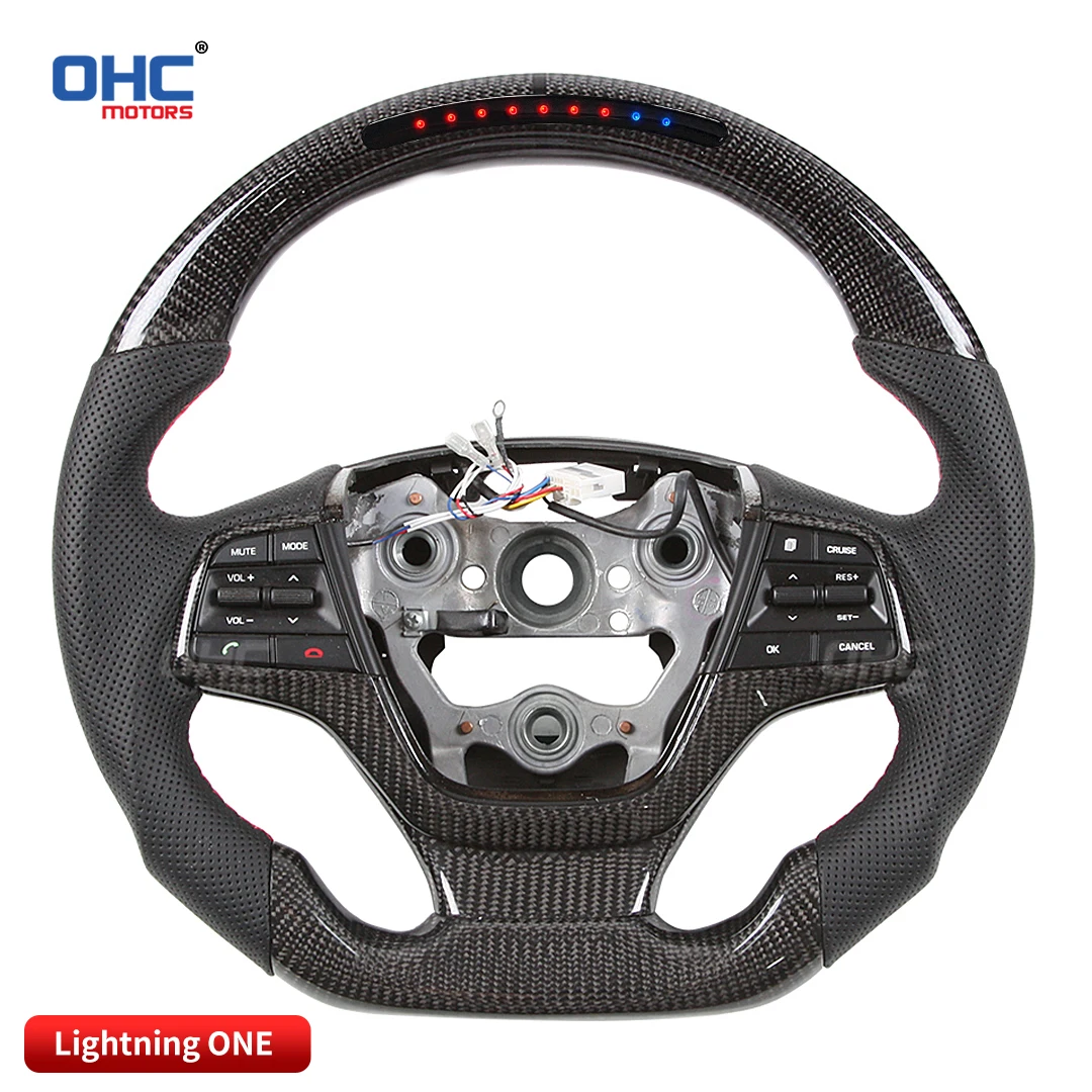 OHC Motors 100% Real Carbon Fiber Leather Alcantara Light Up LED Steering Wheel compatible for Hyundai Elantra 2016 2017 2018