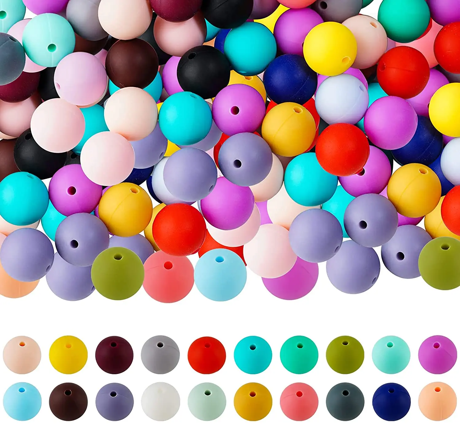 50-pack 15mm Bulk Mix of Silicone Beads, Wholesale Silicone Beads Silicone Beads Safe Food Grade Fashion Bead Round loose beads