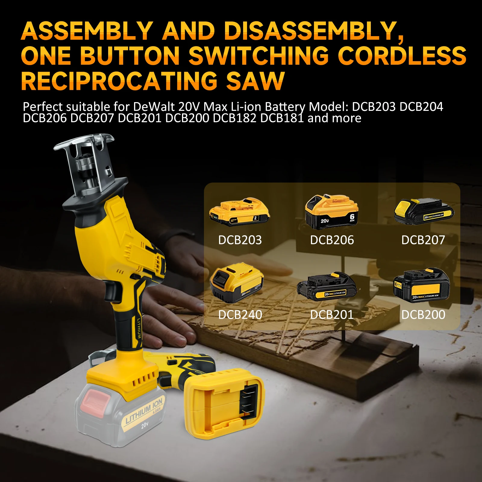 Cordless Reciprocating Saw For Dewalt 20V Battery 3000SPM Variable Speed Saber Saw Wood Metal PVC Pipe Cutting (No Battery)