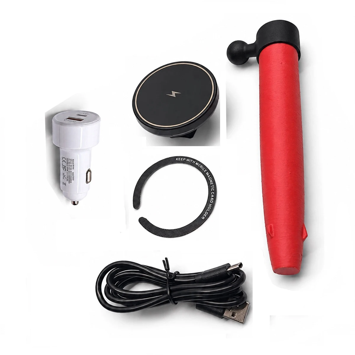 Red Full Set Dashboard Bud Vase Magnetic Wire-less Charg-er Phone Mount Holder For VW New Beetle 1998‑2010 LHD, No Drilling