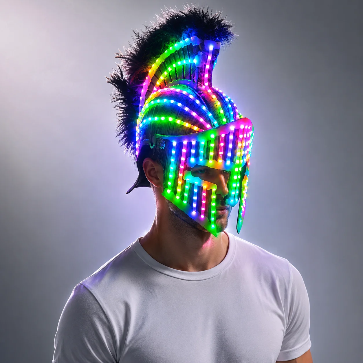LED mittelalterlicher Ritter Gladiator Helm Spartan Maske römischer Krieger griechischer Kostüm Helm leuchtender Roboteranzug Partykostüm