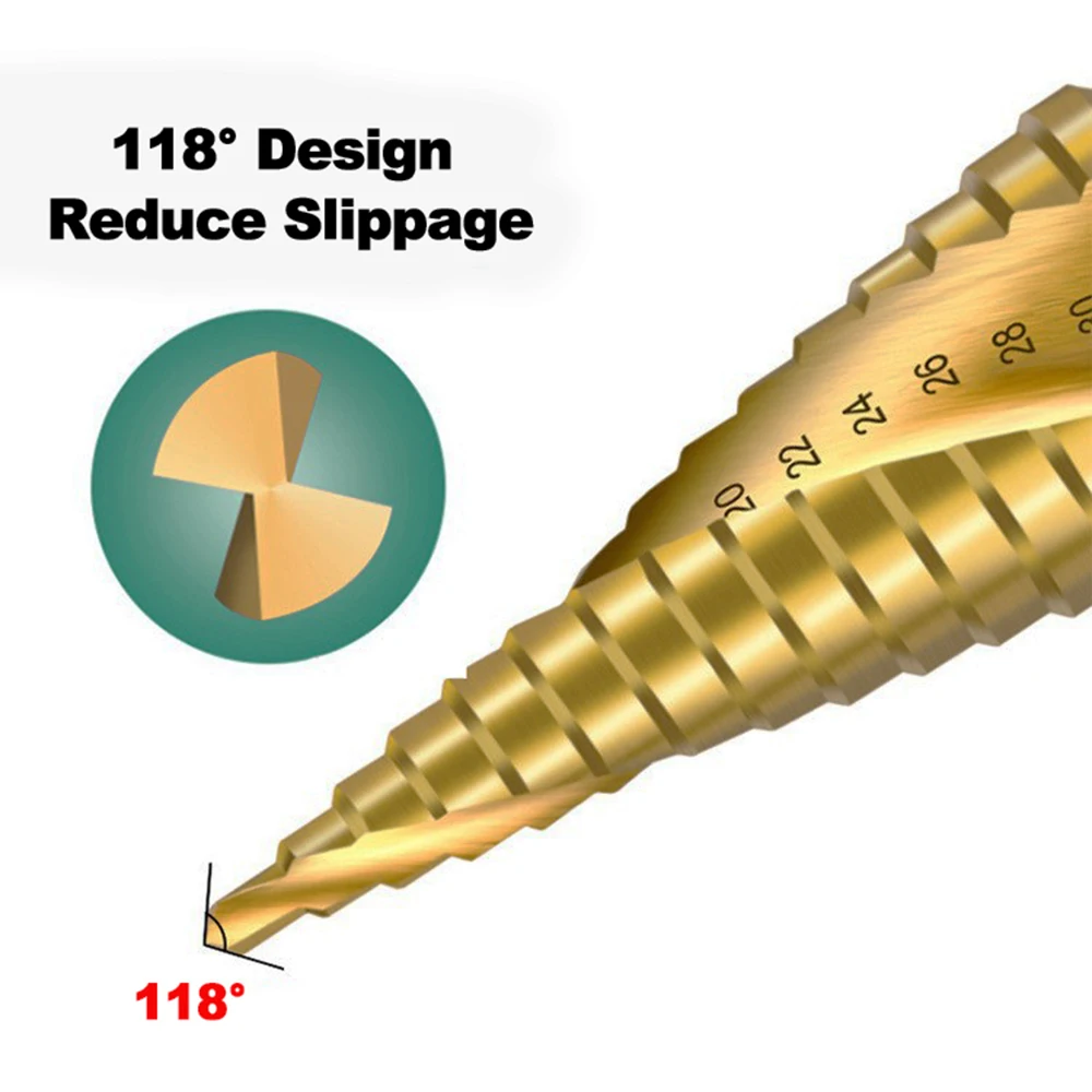 6Pcs HSS Set di punte per trapano a gradino in titanio 4-12/20/32mm taglierina per fori in metallo cono di legno nucleo di perforazione strumento per sega 3/6/8 trapano per sega