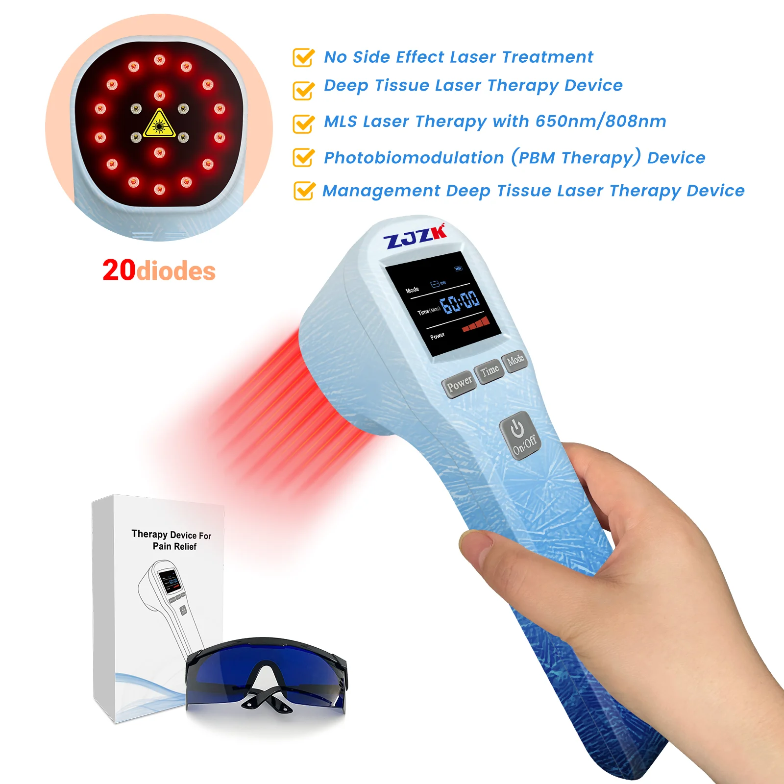 

ZJZK 880mW Cold Laser lllt 650nmX16Diodes+808nmX4Diodes Cool Laser Light Therapy Dogs For Rotator Cuff Injuries Dysmenorrhea