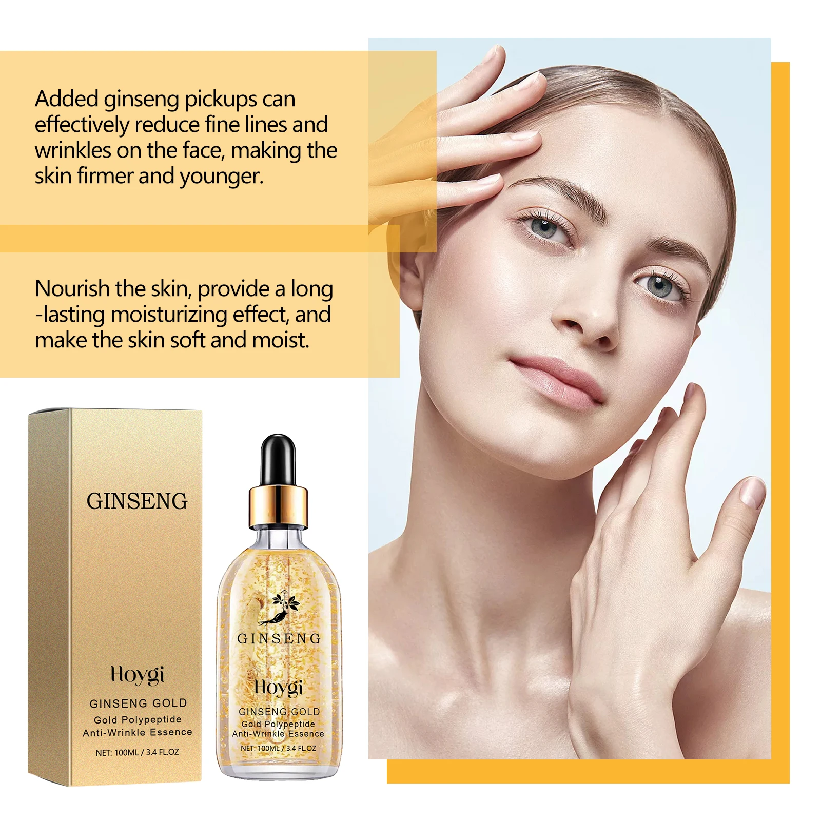 

Hoygi 100ml Ginseng Anti Wrinkle Essence Gold Polypeptide Lasting Moisturizing Improve Dull Skin Lightening Skin Face Serum