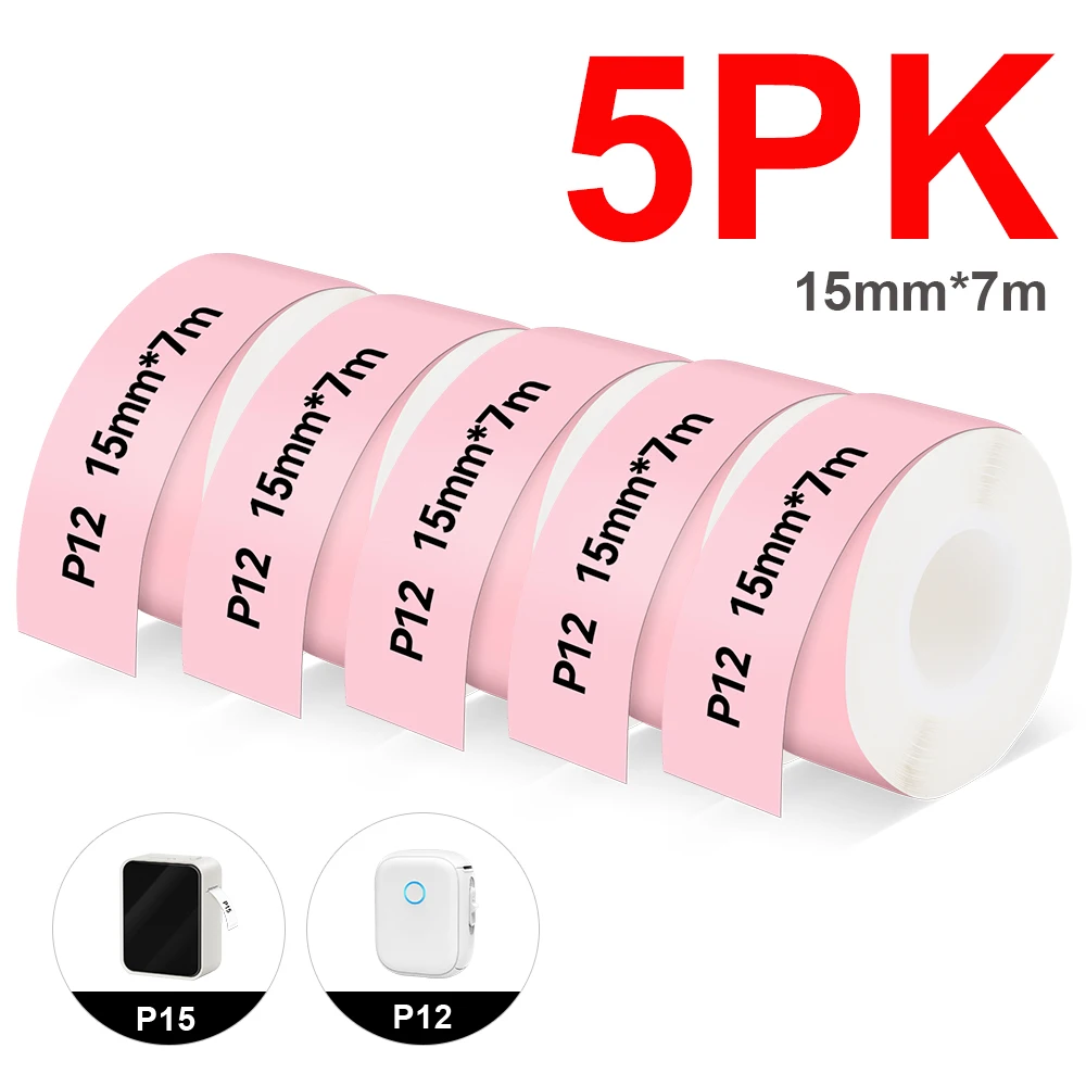 5Rolls P12 Label Sticker Tape Suitable for P15 P12 Mini Thermal Label Printer DIY P12 Label Paper Self-adhesive Continuous Paper