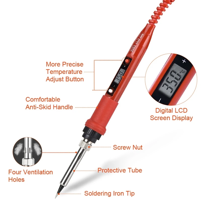 JCD 80W Soldering Iron sponge Kits LCD Digital Display Adjustable Temperature 220V/110V Solder Station Welding Repair Tools 908S