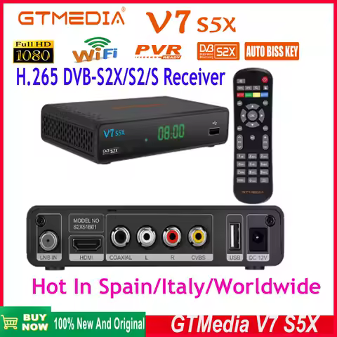GTMEDIA V7S5X Satellite TV Receiver DVB-S2X/S2/S Full HD 1080P H.265 Set-top Box With USB Wifi Digital Receptor hot in Spain