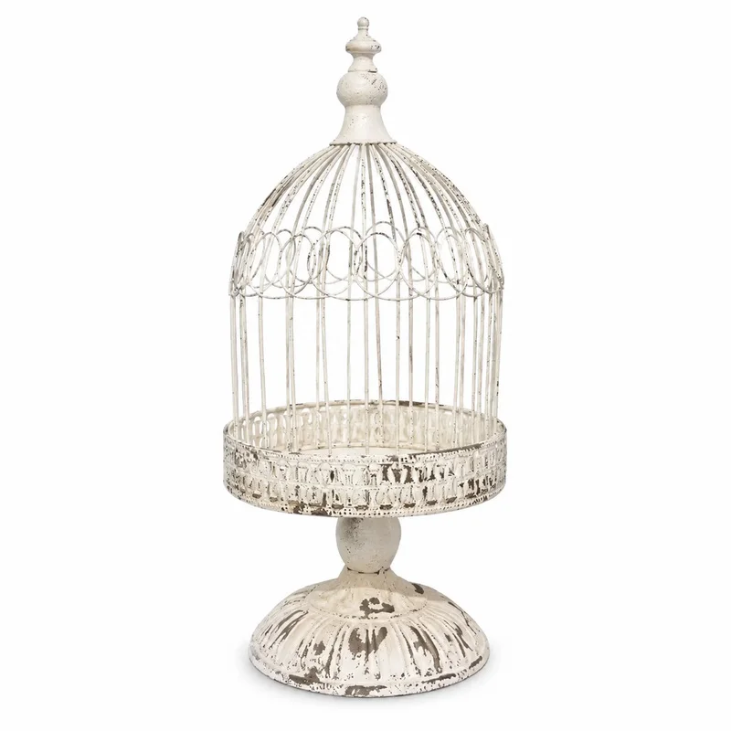 Vintage Metal Birdcage Planter Stand, Distressed Iron Flower Pot Holder, French Country Shabby Chic Tabletop Garden Decor, 55cm
