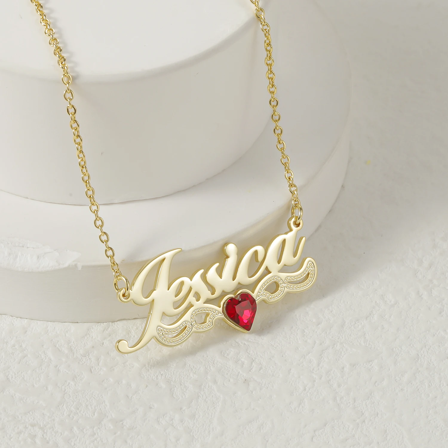 Heart Birthstone 18K Gold Plated Double Layer Necklace Personalization Symbolic Connection Trendy Design Gift for Women Jewelry