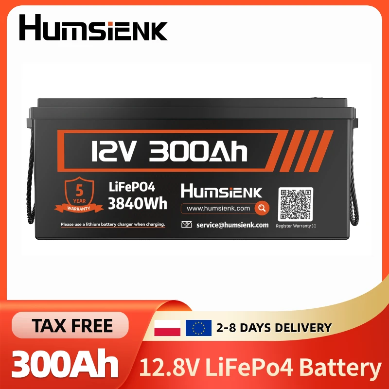 Image of Humsienk 12V 300Ah LiFePO4 Batterie, MAX. 3840Wh, integriertes 200A BMS, Niedertemperaturschutz, wiederaufladbare Lithium-Batterie für netzunabhängige Hütten, Tiny Homes, Angeln, mobile