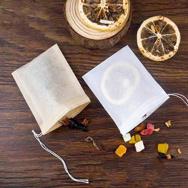 100Pcs Disposable Teabags Non-Woven Fabric Tea Filter Bag for Spice Tea Infuser with Draw String Filter Paper for Herb Loose Tea