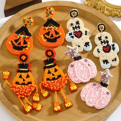 Girlgo Halloween Handcrafted Beaded Pumpkin Earrings - Festive Jewelry for Spooky Themes and Costume Fun