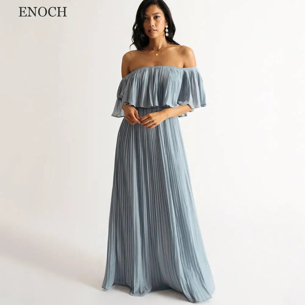 ENOCH-Vestidos De gasa con cuello barco para dama De honor, Vestidos De fiesta con espalda descubierta y hombros descubiertos, largos hasta el suelo, Vestidos De Gala hechos a medida