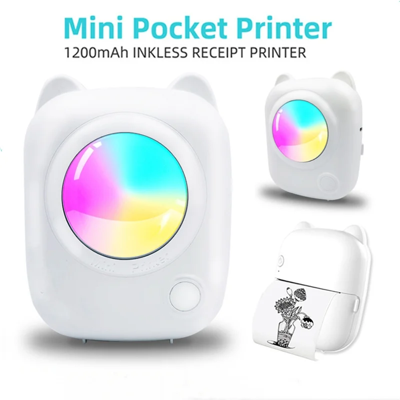 Mini Sticker Printer Thermal Paper Mini Thermal Pocket Printer Wireless Portable Notes Journal Memo Photo Study BT Mini Printer