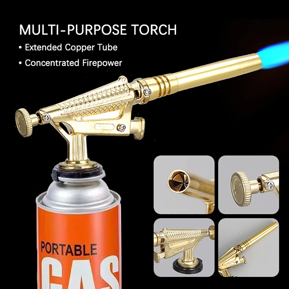 1300℃ Butane Torch with Electronic Ignition Copper Flame Gun Piezoelectric Ignition Torch LPG Propane Handheld Torch Burner