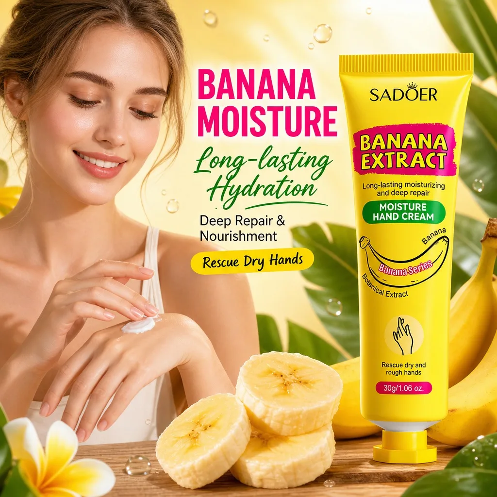 Sadoer Banana Hand Cream Anti Dry Cracks Moisturizing Care Softening Nourishing Brightening Hand Care For Smooth Soft Skins