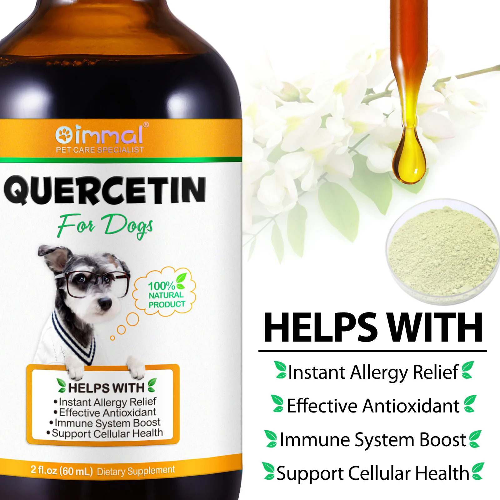 Quercetin for Dogs Help with Instant Allergy Relief Effect Antioxidant Immune System Boost Support Cellular Health Bacon Flavor