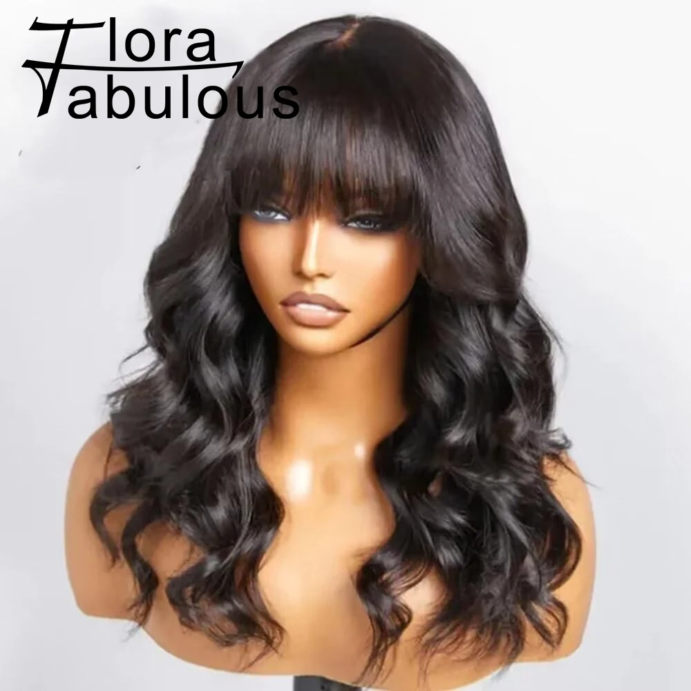 

Glueless Wig With Bangs Body Wave 3X1 Lace Scalp Wigs with Bangs Virgin Human Hair Loose Body Wavy Fringe Wigs for Black Women