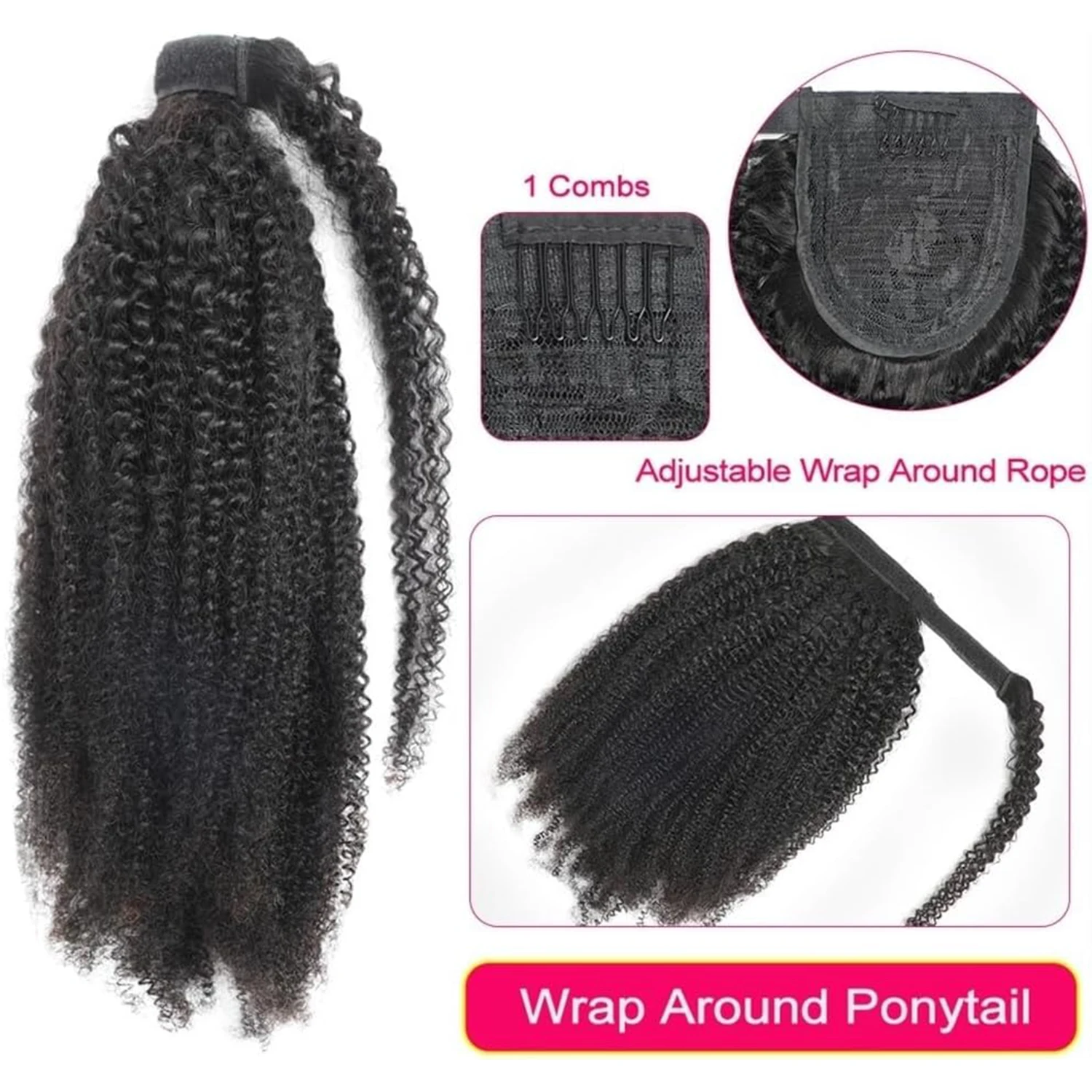 الأفرو غريب مجعد التفاف حول ذيل حصان وصلات شعر بشرية 12-24 بوصة البرازيلي شعر ريمي ذيل حصان هيربيسي كليب في للنساء