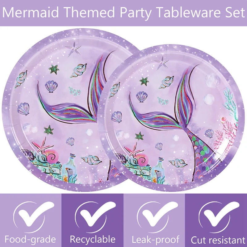 The Little Mermaid Disposable Tableware Birthday Party Decor Kids Mermaid Tail Theme Mermaid Party Birthday Baby Shower Supplies images - 6