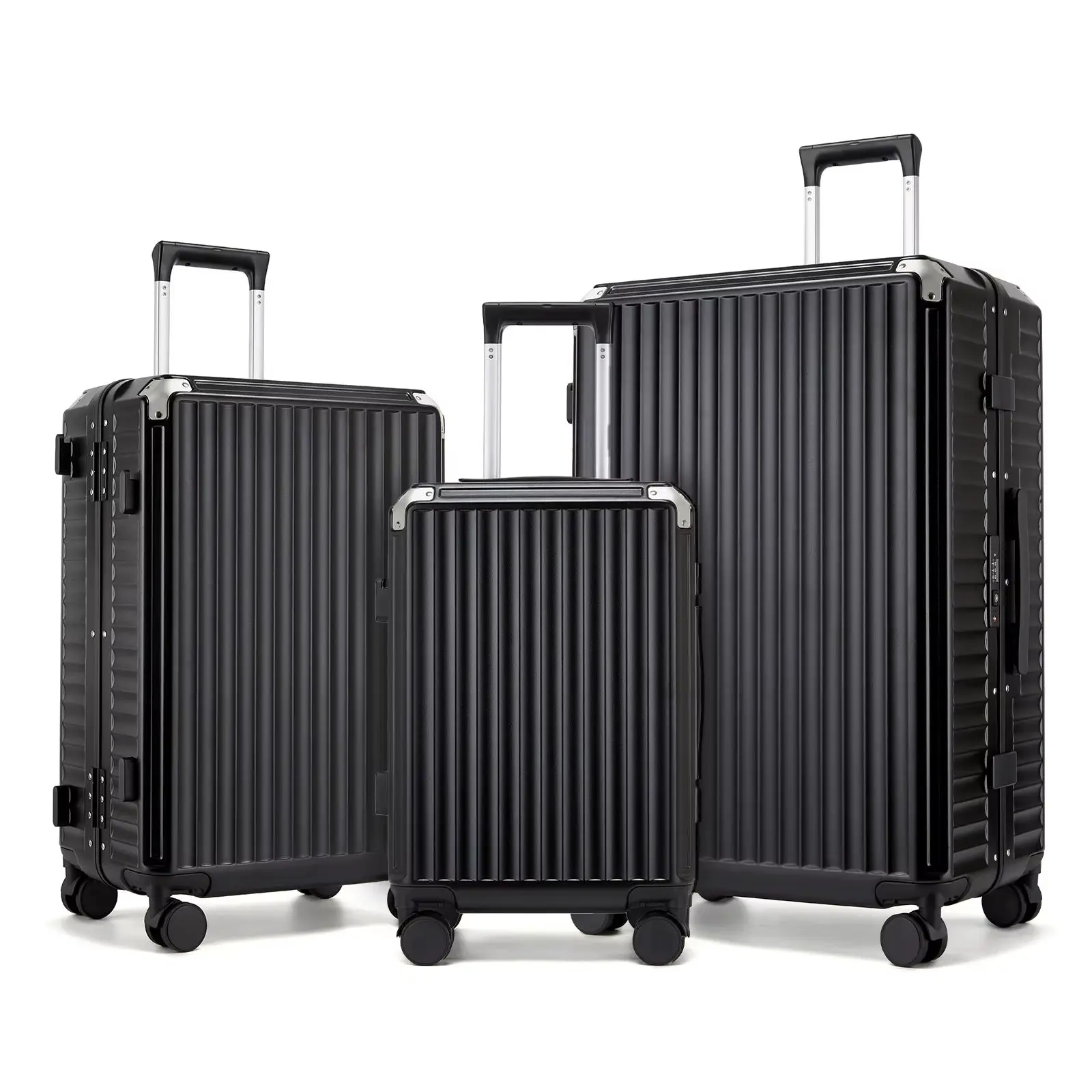 KONO 3-teiliges Kofferset 20+24+28 Zoll, Hartschalen-Trolleys aus PC mit Becherhalter, reißverschlussfreiem Aluminiumrahmen, TSA-Schloss und 4 Laufrollen für Reise und Geschäftsreisen